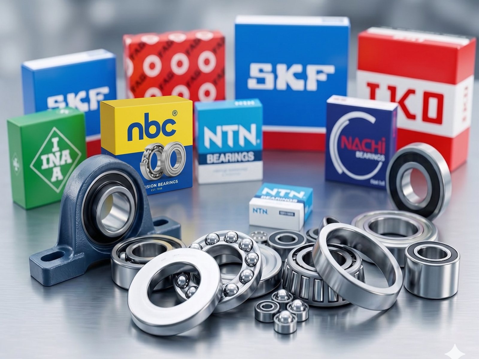 SKF, NBC, FAG, NTN, IKO, Nachi and INA bearing boxes with assorted ball, taper and thrust bearings — Padam Chand Agra