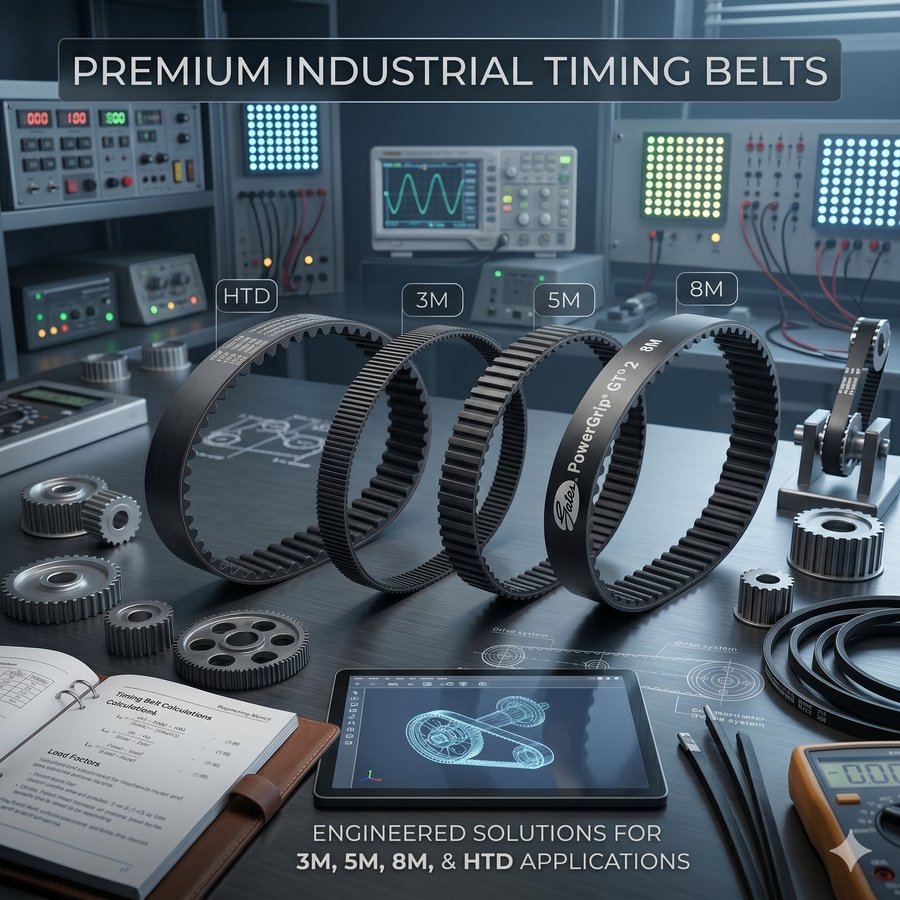 HTD timing belts in 3M, 5M, 8M and HTD pitches from JK Fenner and Gates
